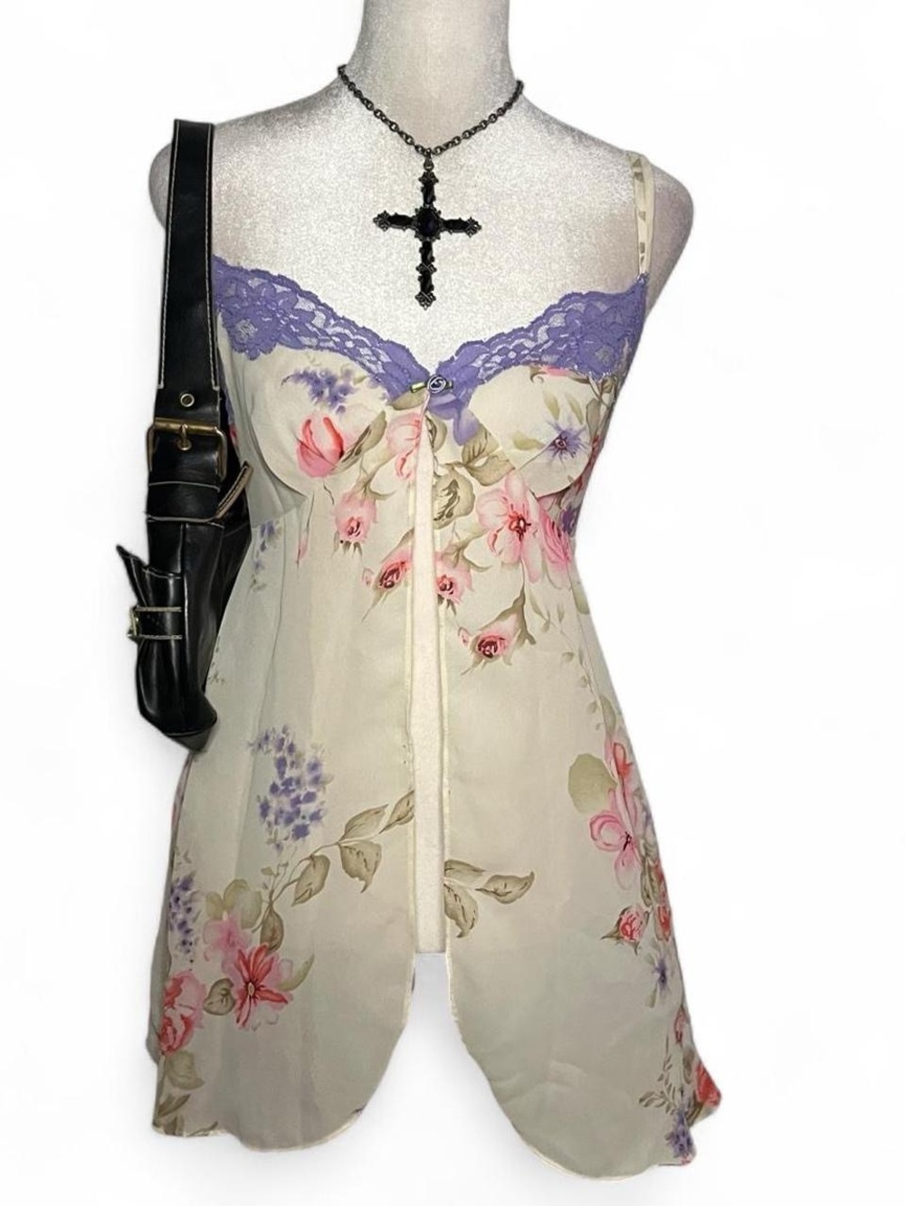 Women’s Floral Lace-Trim Chemise Nightgown and robe set - Purple/Cream